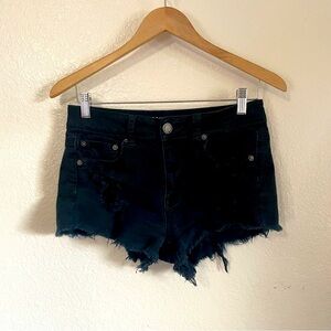 American Eagle Distressed Black Denim Shorts Ripped Frayed Mini Micro High Rise